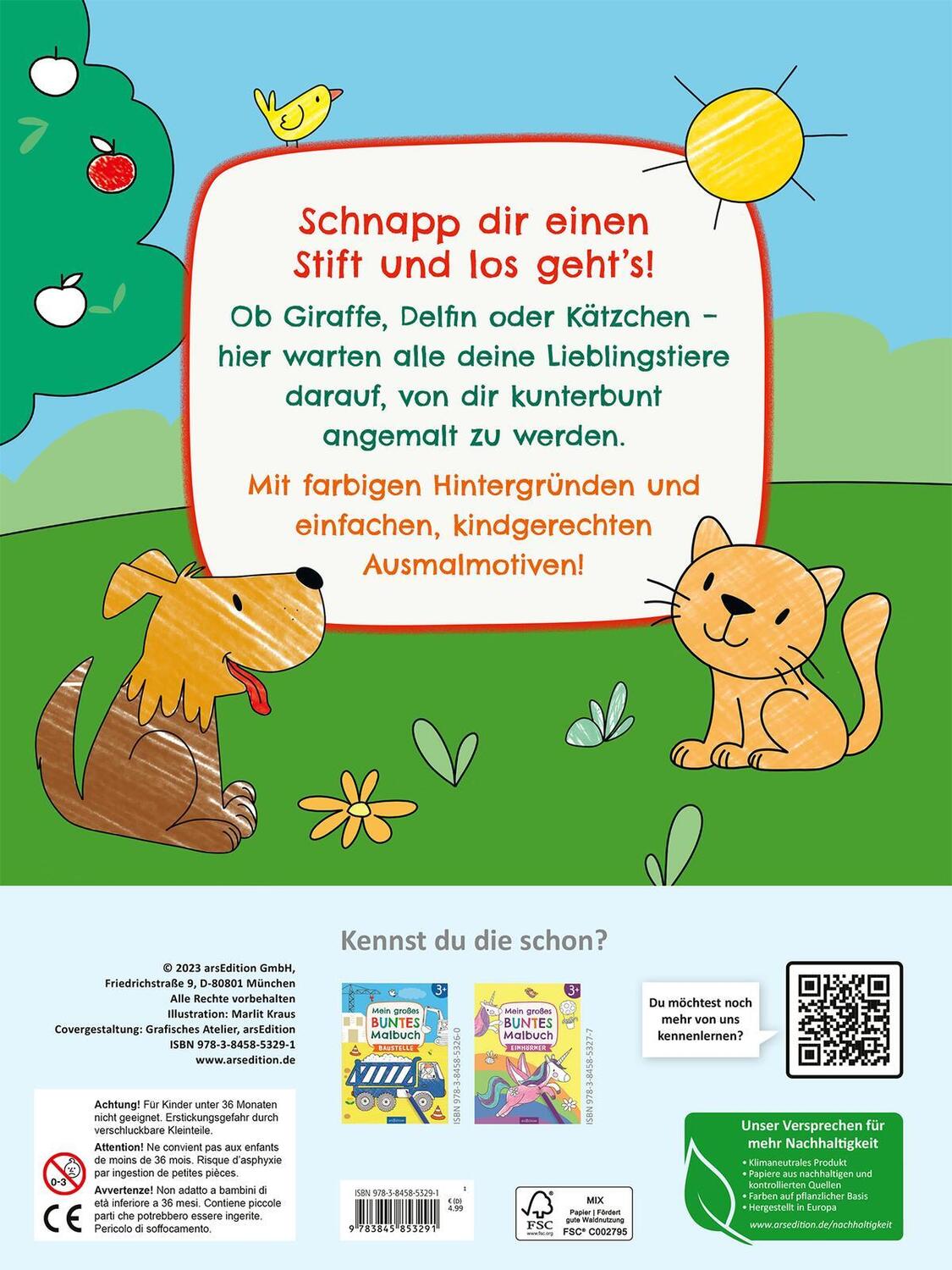 Rückseite: 9783845853291 | Mein großes buntes Malbuch - Tiere | Ab 3 Jahren | Taschenbuch | 32 S.