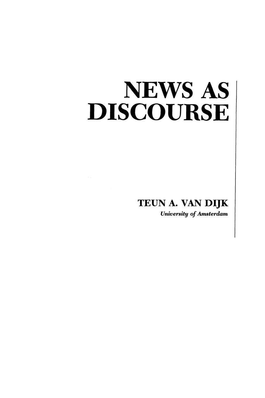 Cover: 9780805808285 | News As Discourse | Teun A. Van Dijk | Taschenbuch | Englisch | 1990