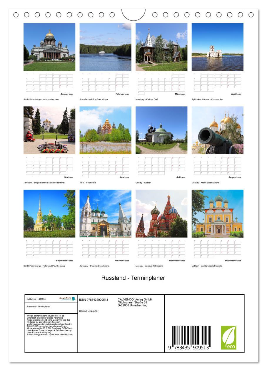 Bild: 9783435909513 | Russland - Terminplaner (Wandkalender 2025 DIN A4 hoch), CALVENDO...