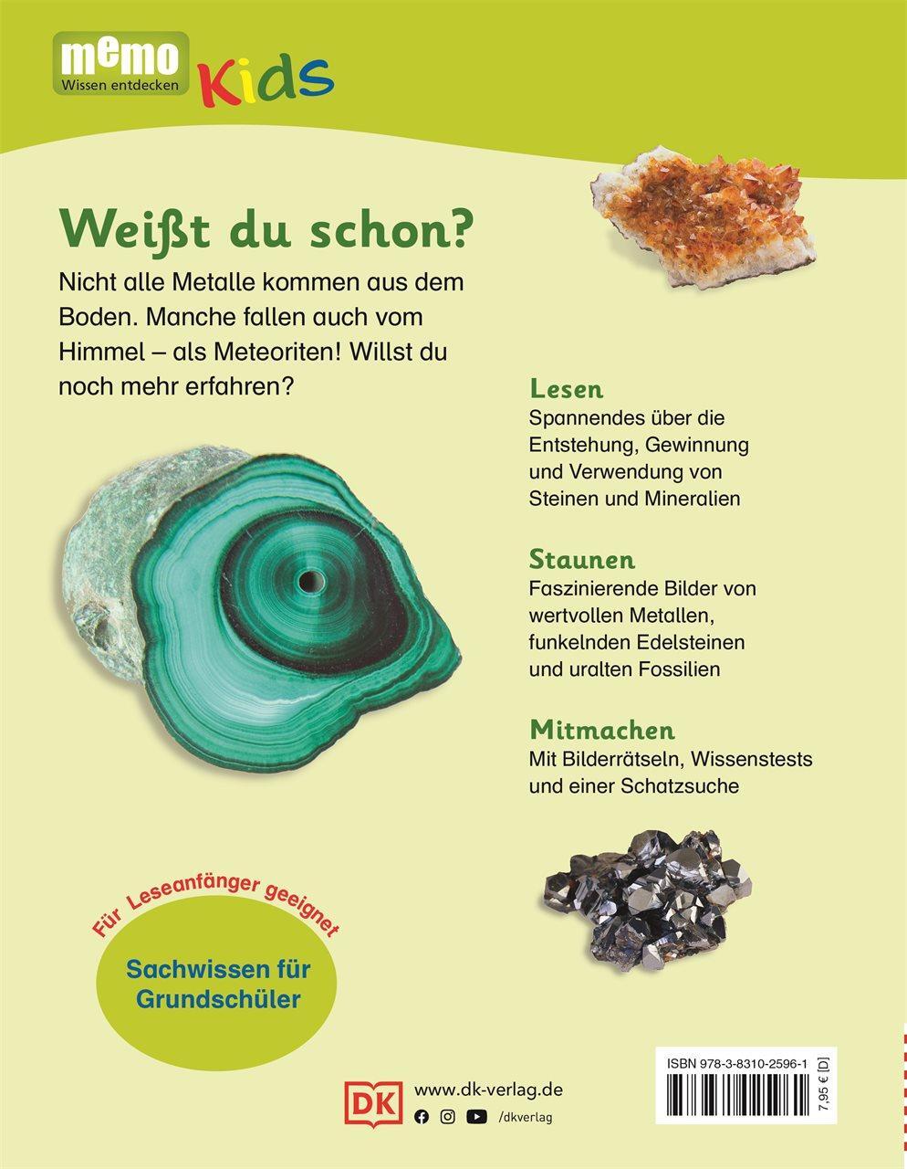 Rückseite: 9783831025961 | memo Kids. Steine und Mineralien | Buch | memo Kids | 56 S. | Deutsch