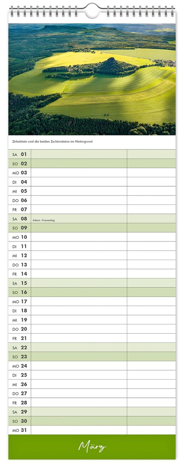 Bild: 9783910680739 | Küchenkalender Sächsische Schweiz 2025 | 15 x 40 cm weißes Kalendarium