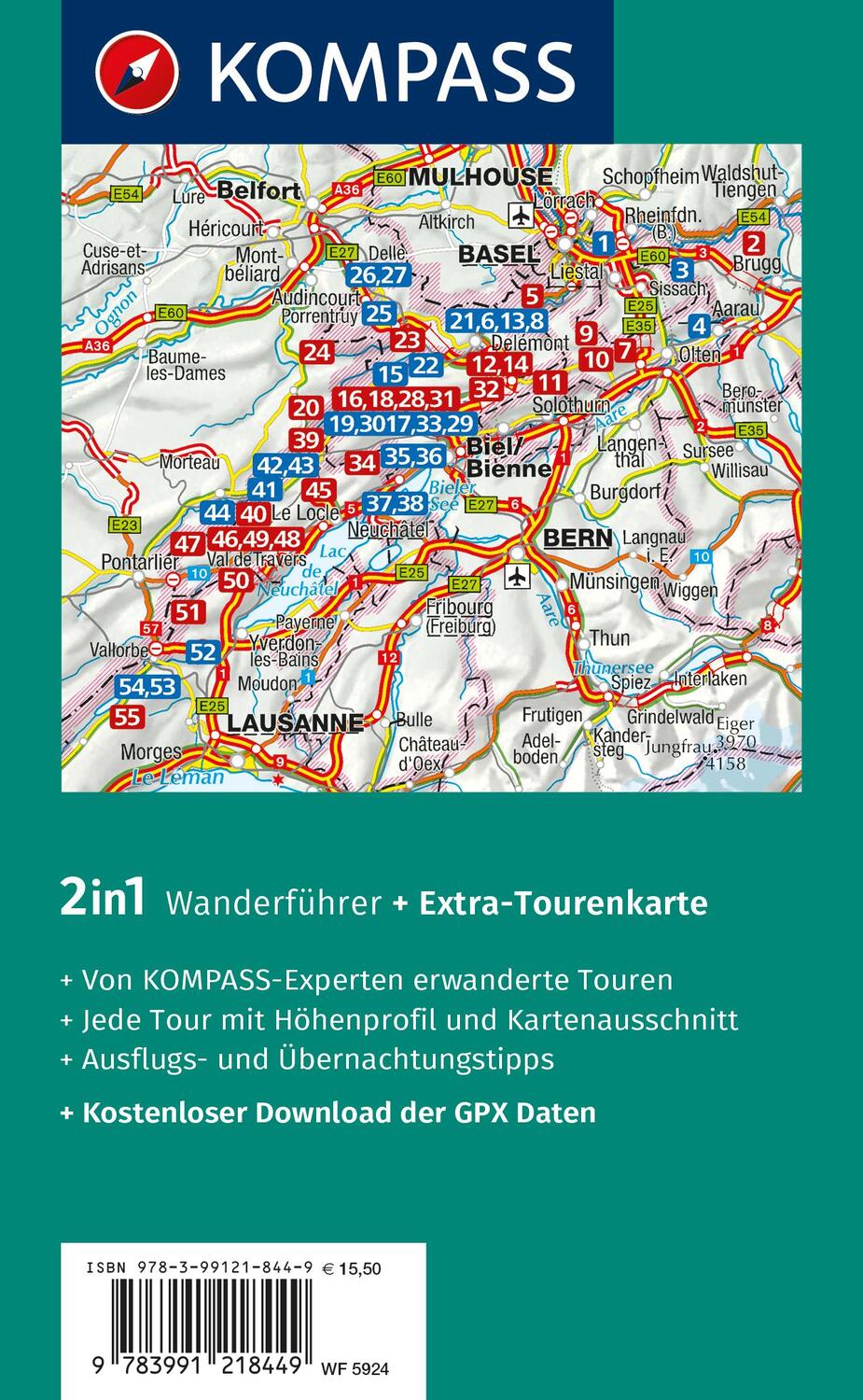 Rückseite: 9783991218449 | KOMPASS Wanderführer Schweizer Jura, 55 Touren | Peter Mertz | Buch