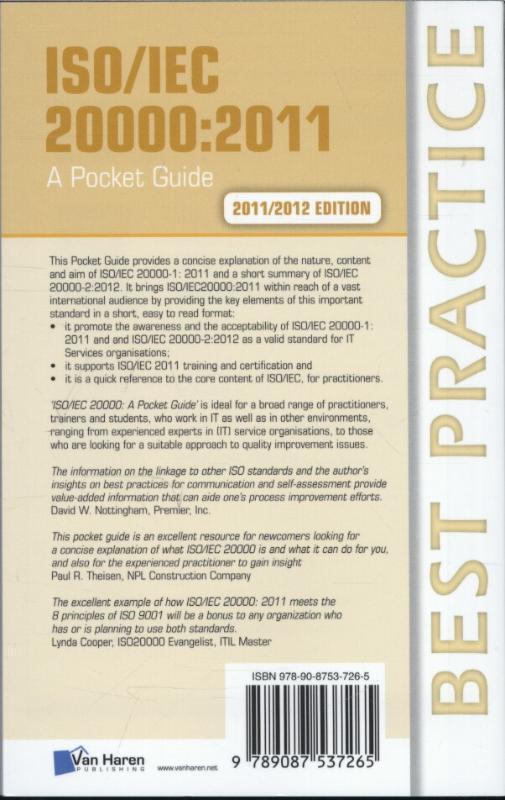 Rückseite: 9789087537265 | ISO/IEC 20000 | 2011 - A Pocket Guide | Mart Rovers | Taschenbuch