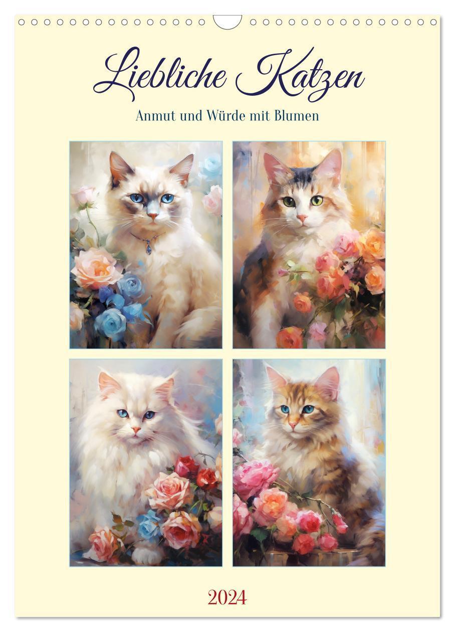 Cover: 9783383478918 | Liebliche Katzen. Anmut und Würde mit Blumen (Wandkalender 2024 DIN...