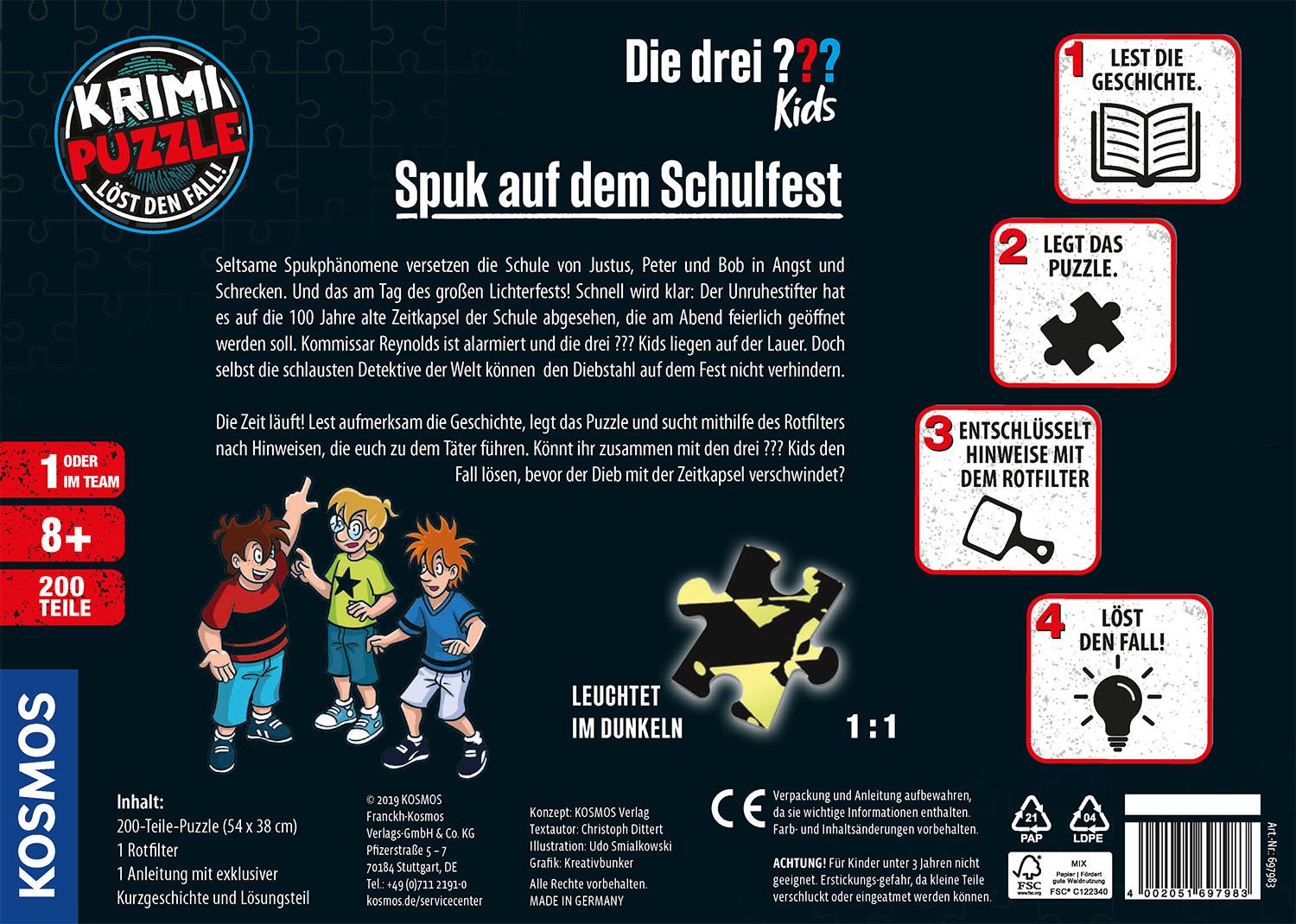 Rückseite: 4002051697983 | Krimipuzzle ??? Kids 200 Teile / Spuk auf dem Schulfest (drei...