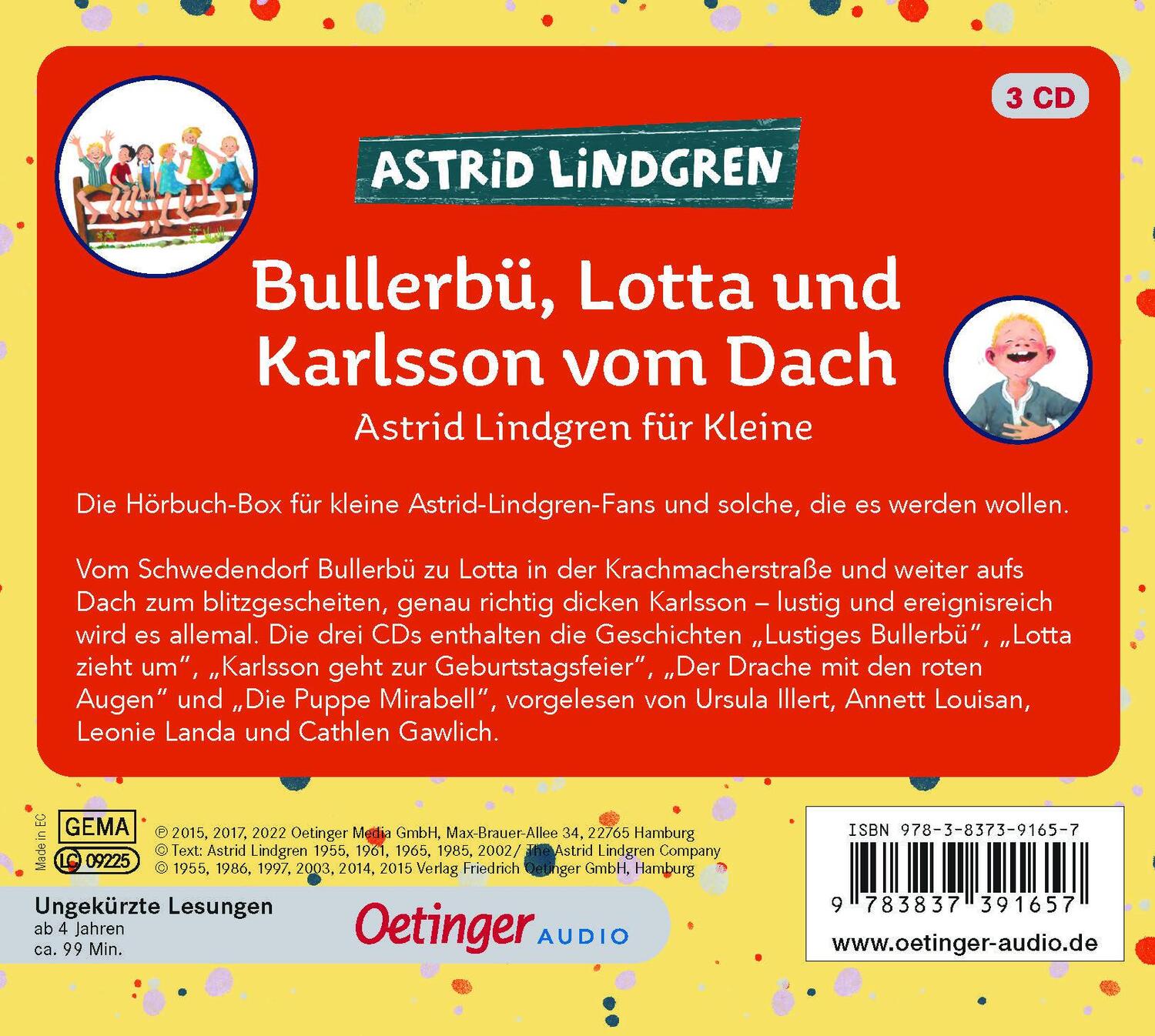 Rückseite: 9783837391657 | Bullerbü, Lotta und Karlsson vom Dach | Astrid Lindgren für Kleine