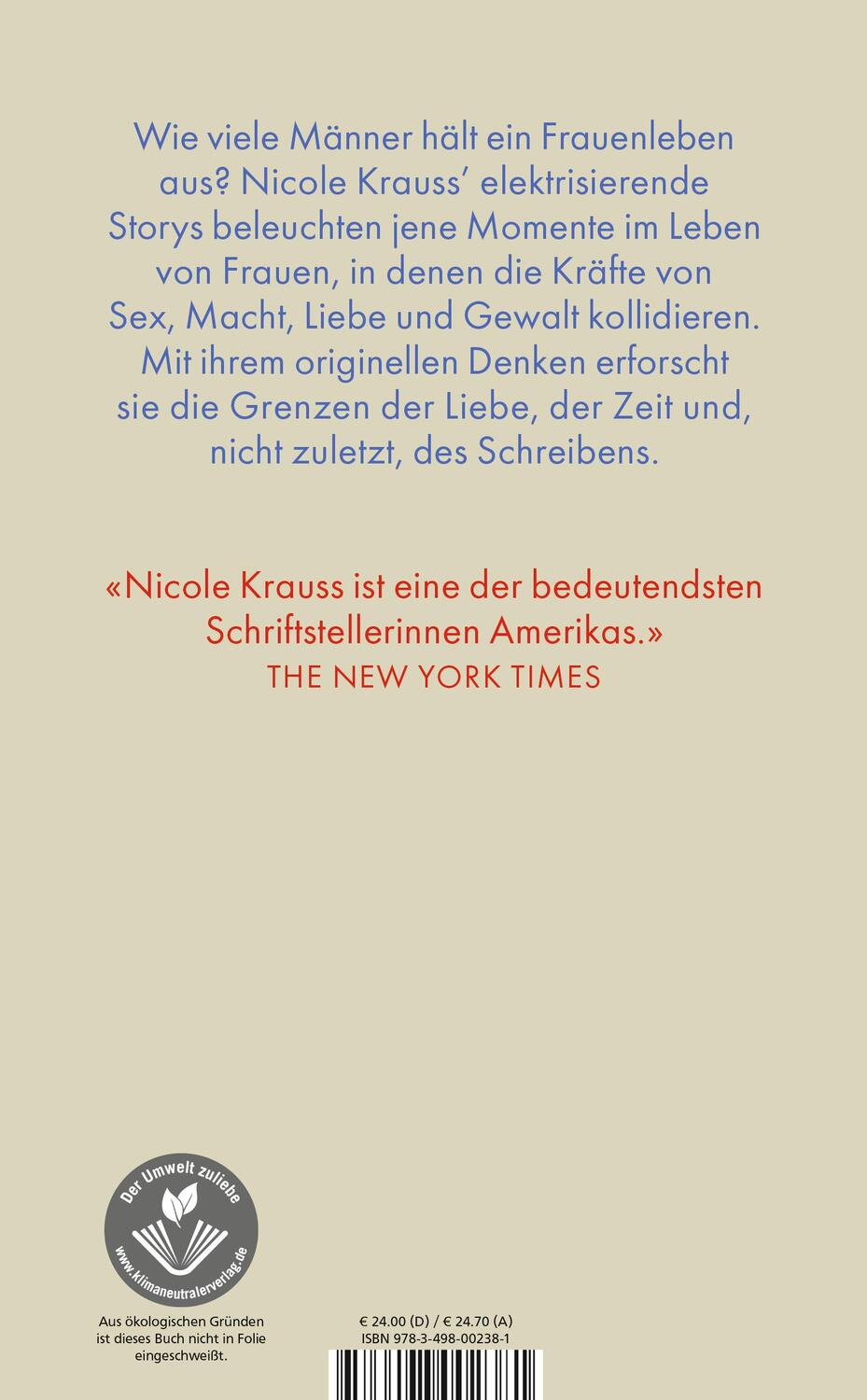 Rückseite: 9783498002381 | Ein Mann sein | Storys | Nicole Krauss | Buch | Deutsch | 2022