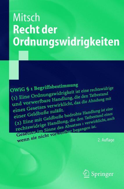 Cover: 9783540000266 | Recht der Ordnungswidrigkeiten | Wolfgang Mitsch | Taschenbuch