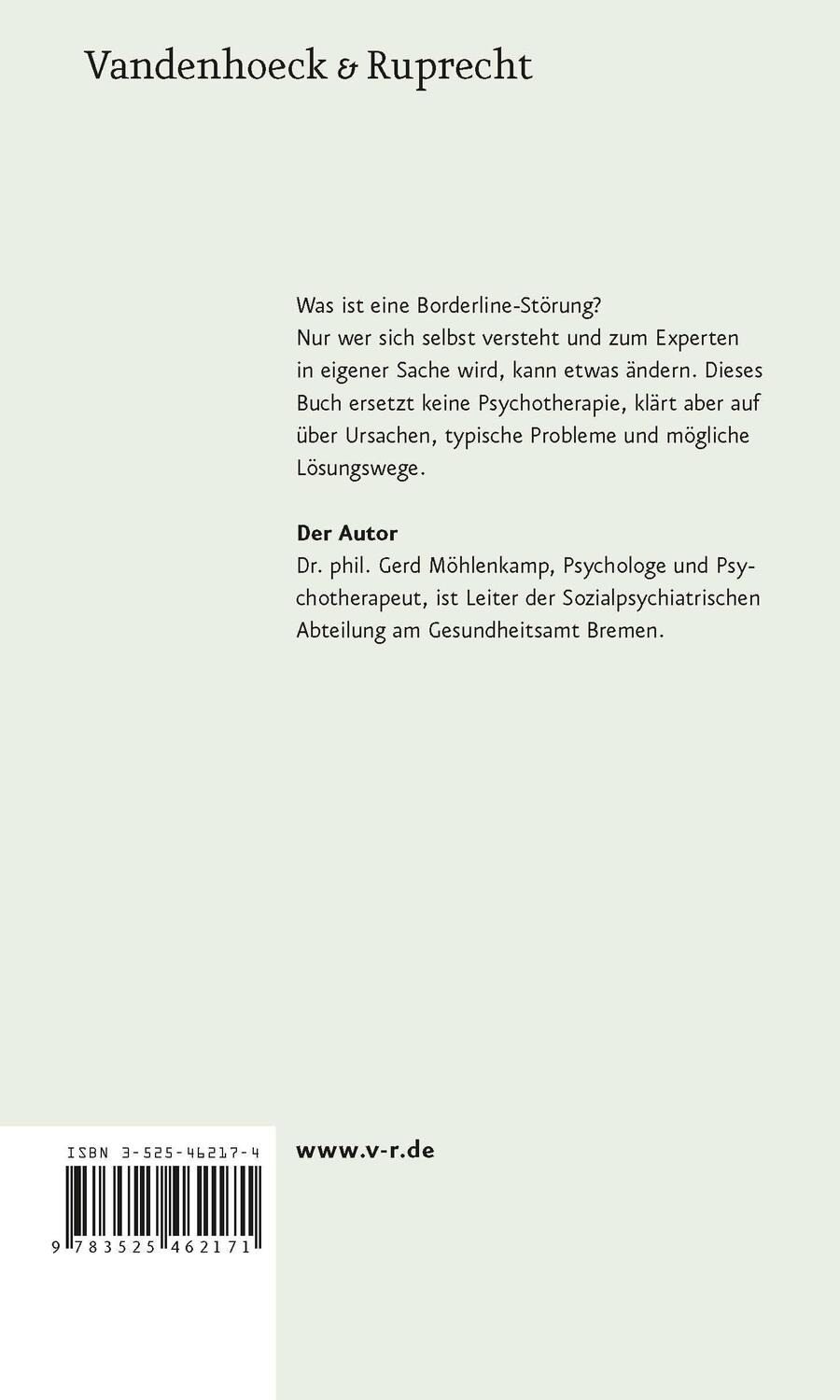 Rückseite: 9783525462171 | Was ist eine Borderline-Störung? | Gerd Möhlenkamp | Taschenbuch