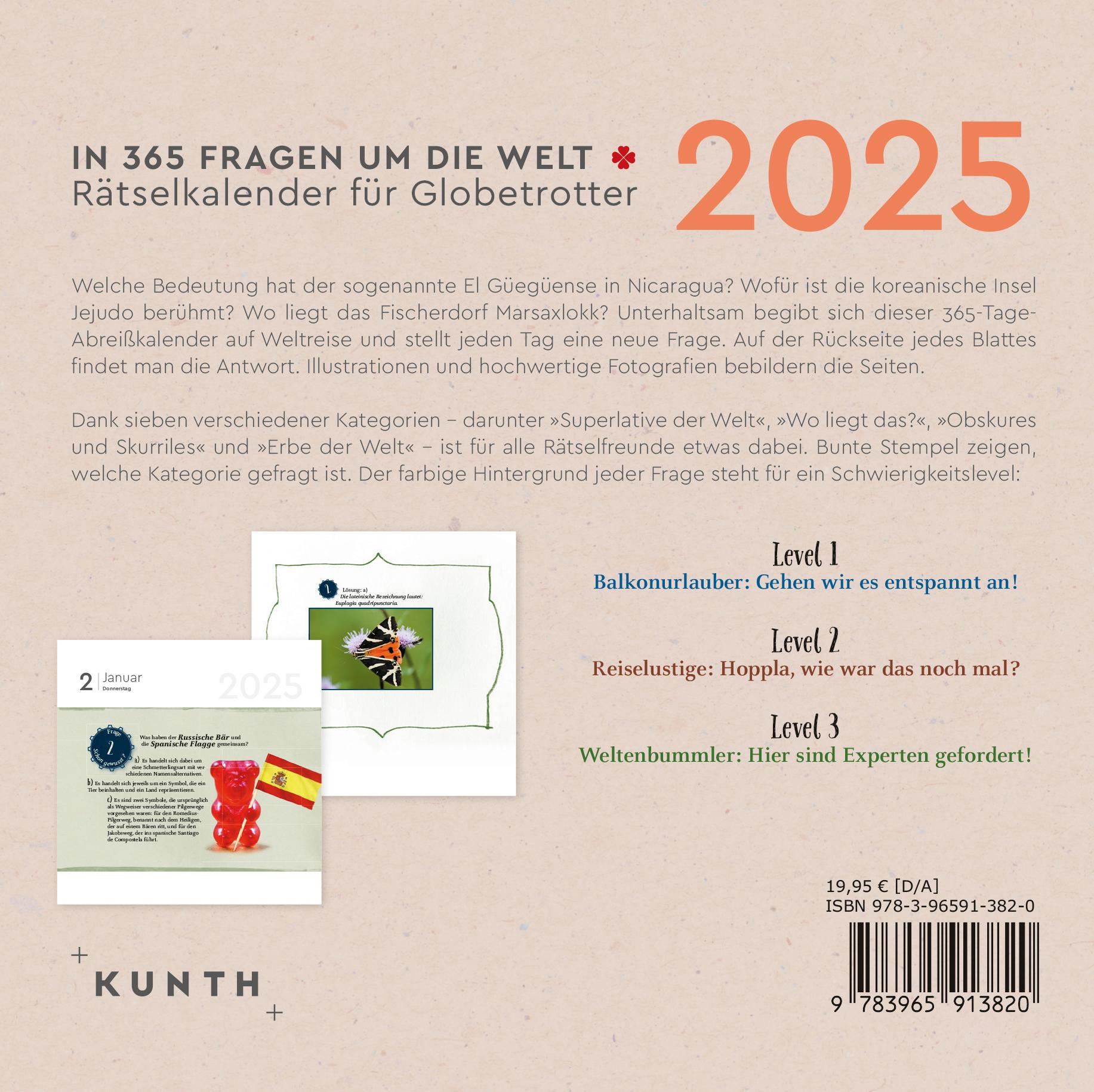 Rückseite: 9783965913820 | In 365 Fragen um die Welt - KUNTH 365-Tage-Abreißkalender 2025 | 2025