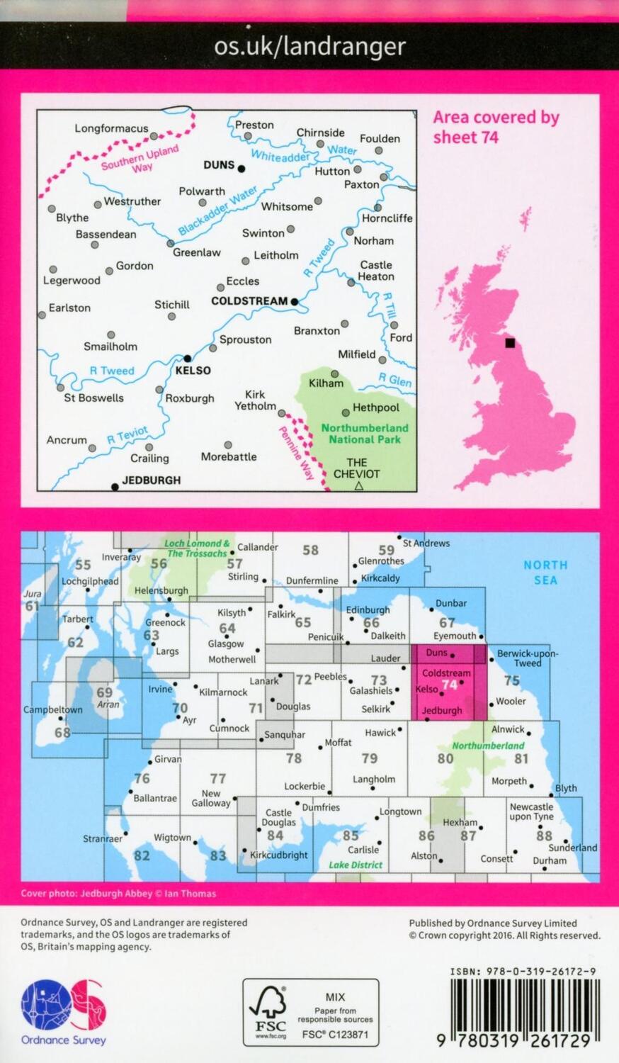 Bild: 9780319261729 | Kelso &amp; Coldstream, Jedburgh &amp; Duns | Ordnance Survey | (Land-)Karte