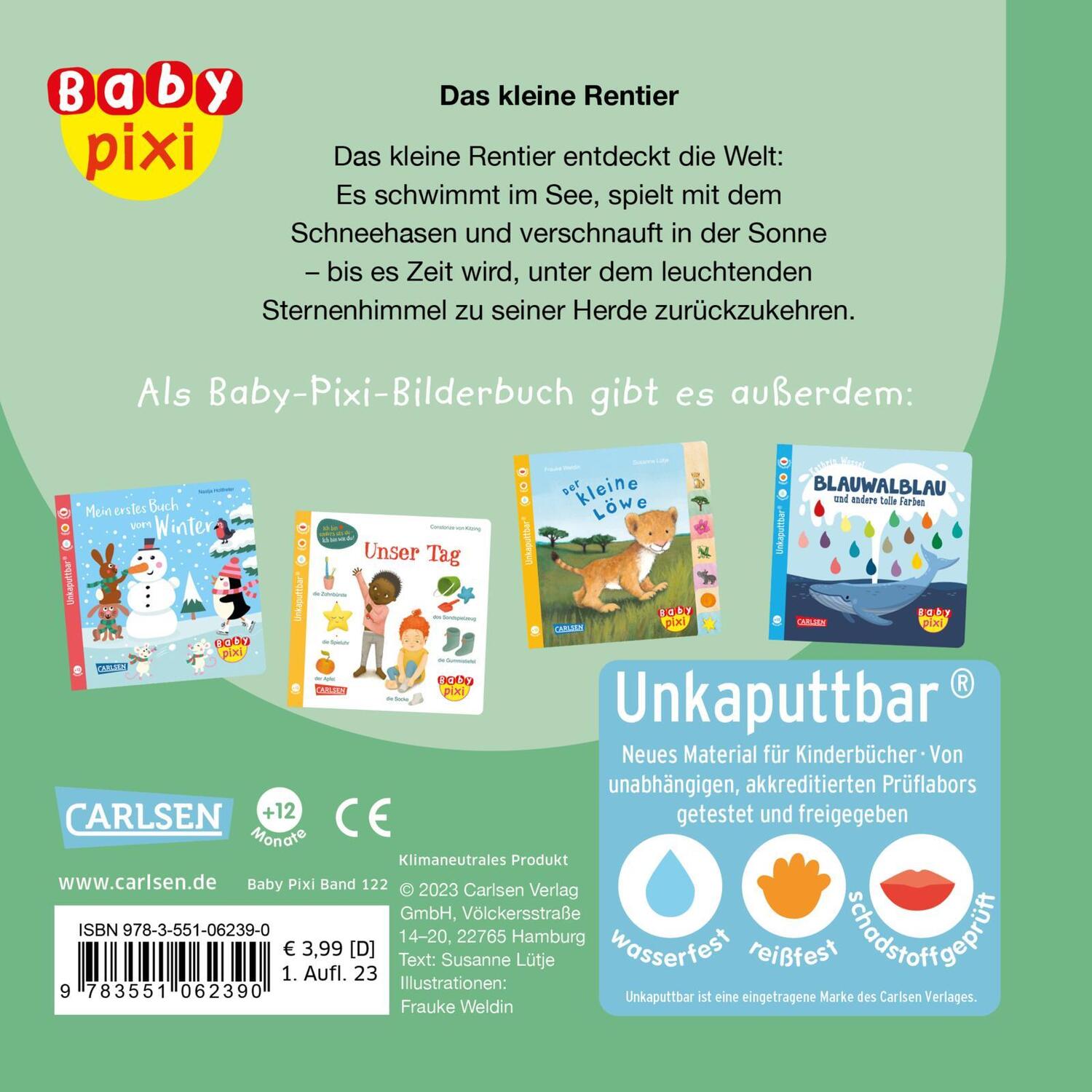Rückseite: 9783551062390 | Baby Pixi (unkaputtbar) 122: Das kleine Rentier | Susanne Lütje | Buch