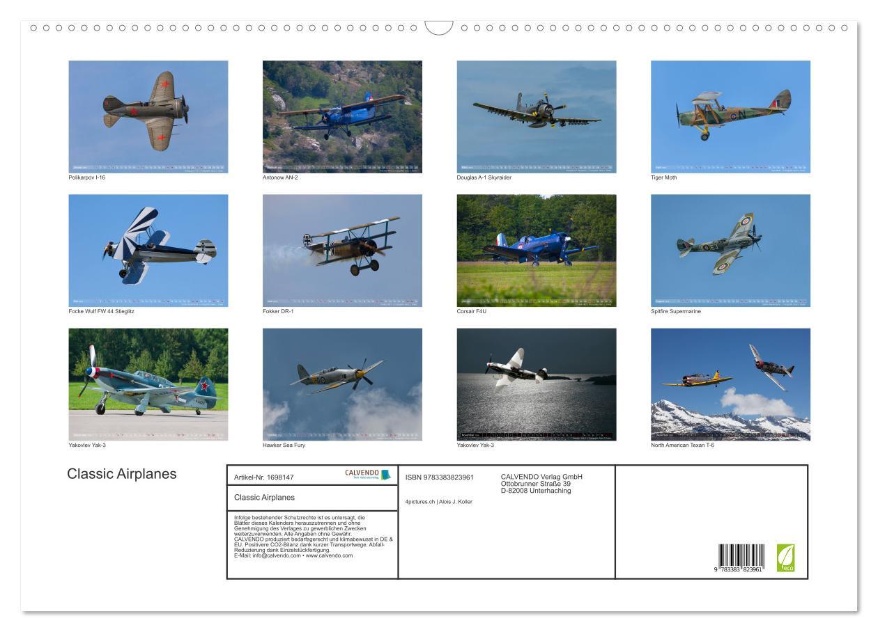 Bild: 9783383823961 | Classic Airplanes (Wandkalender 2025 DIN A2 quer), CALVENDO...