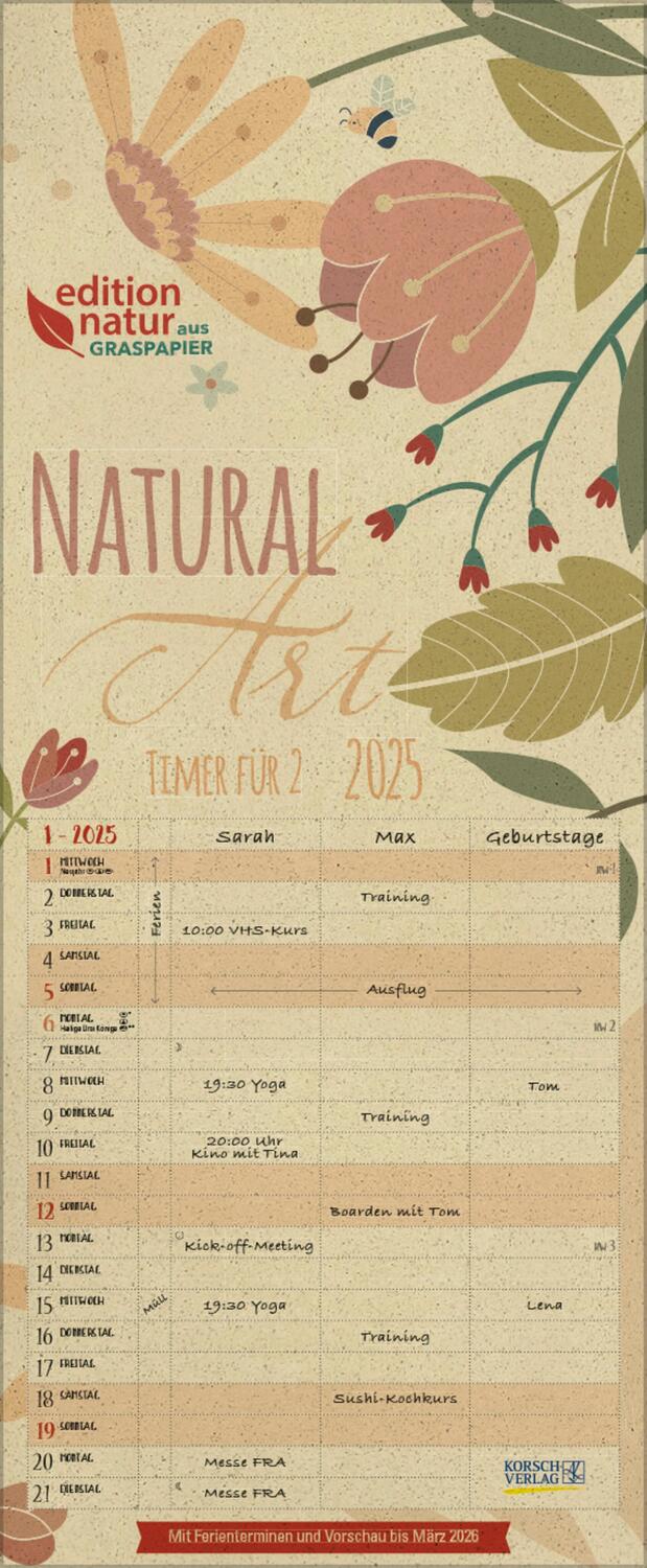 Cover: 9783731879893 | Natural Art Timer für 2 Graspapier 2025 | Verlag Korsch | Kalender