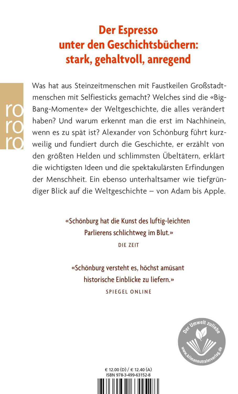 Rückseite: 9783499631528 | Weltgeschichte to go | Alexander von Schönburg | Taschenbuch | Deutsch
