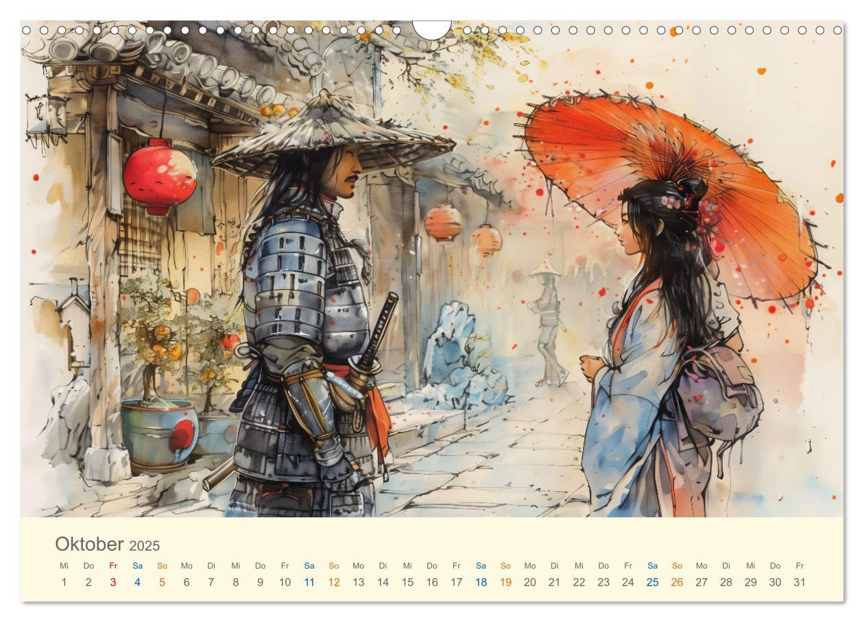 Bild: 9783457129913 | Samurai - whimsical inked style (Wandkalender 2025 DIN A3 quer),...