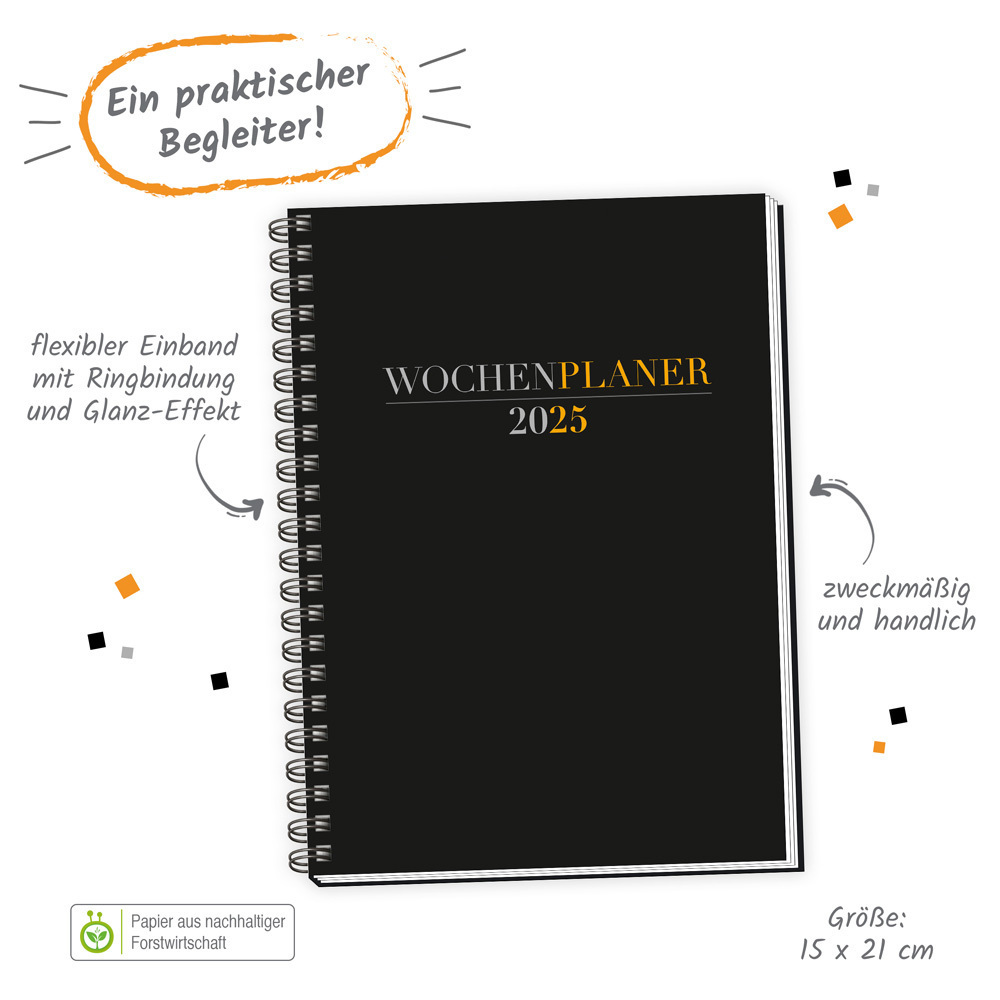 Bild: 4251901507051 | Trötsch Wochenplaner A5 mit Wire-O Schwarz 2025 | Taschenkalender | KG