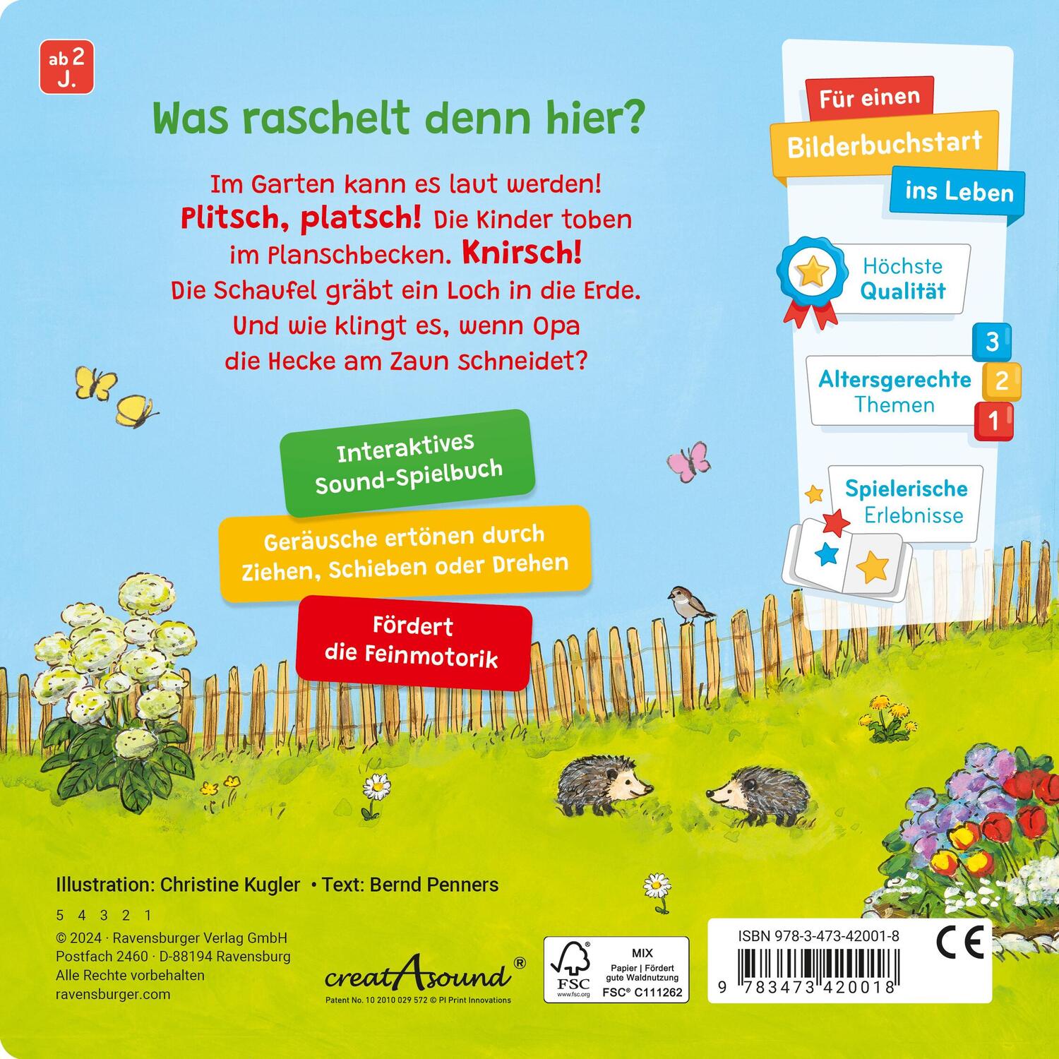 Rückseite: 9783473420018 | Spielen, Hören, Staunen: Garten. Ein Soundbuch ganz ohne Batterie...