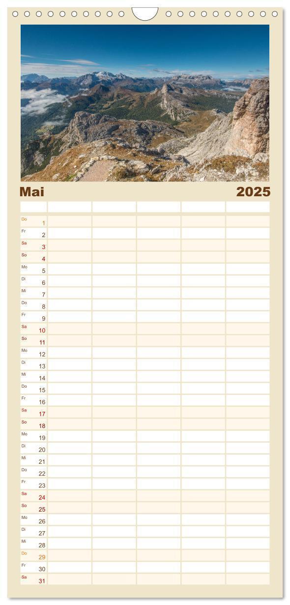 Bild: 9783457120712 | Familienplaner 2025 - Dolomiten mit 5 Spalten (Wandkalender, 21 x...