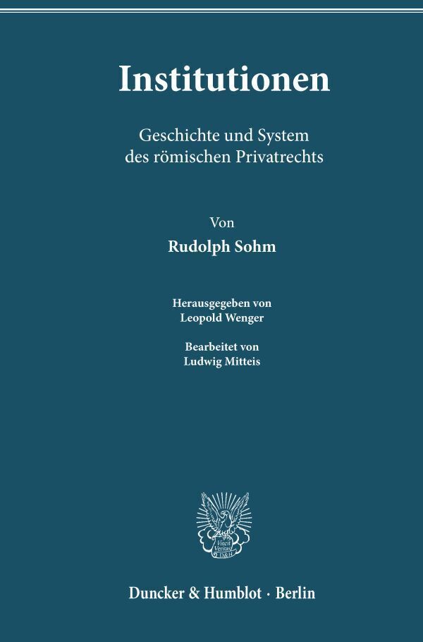 Cover: 9783428014163 | Institutionen. | Rudolph Sohm | Buch | XII | Deutsch