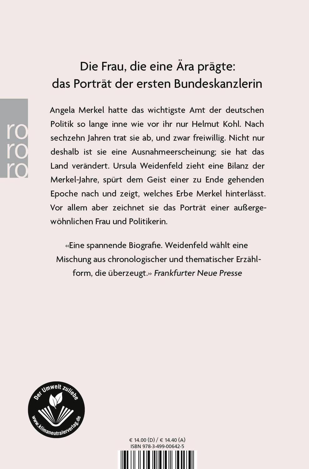 Rückseite: 9783499006425 | Die Kanzlerin | Porträt einer Epoche | Ursula Weidenfeld | Taschenbuch