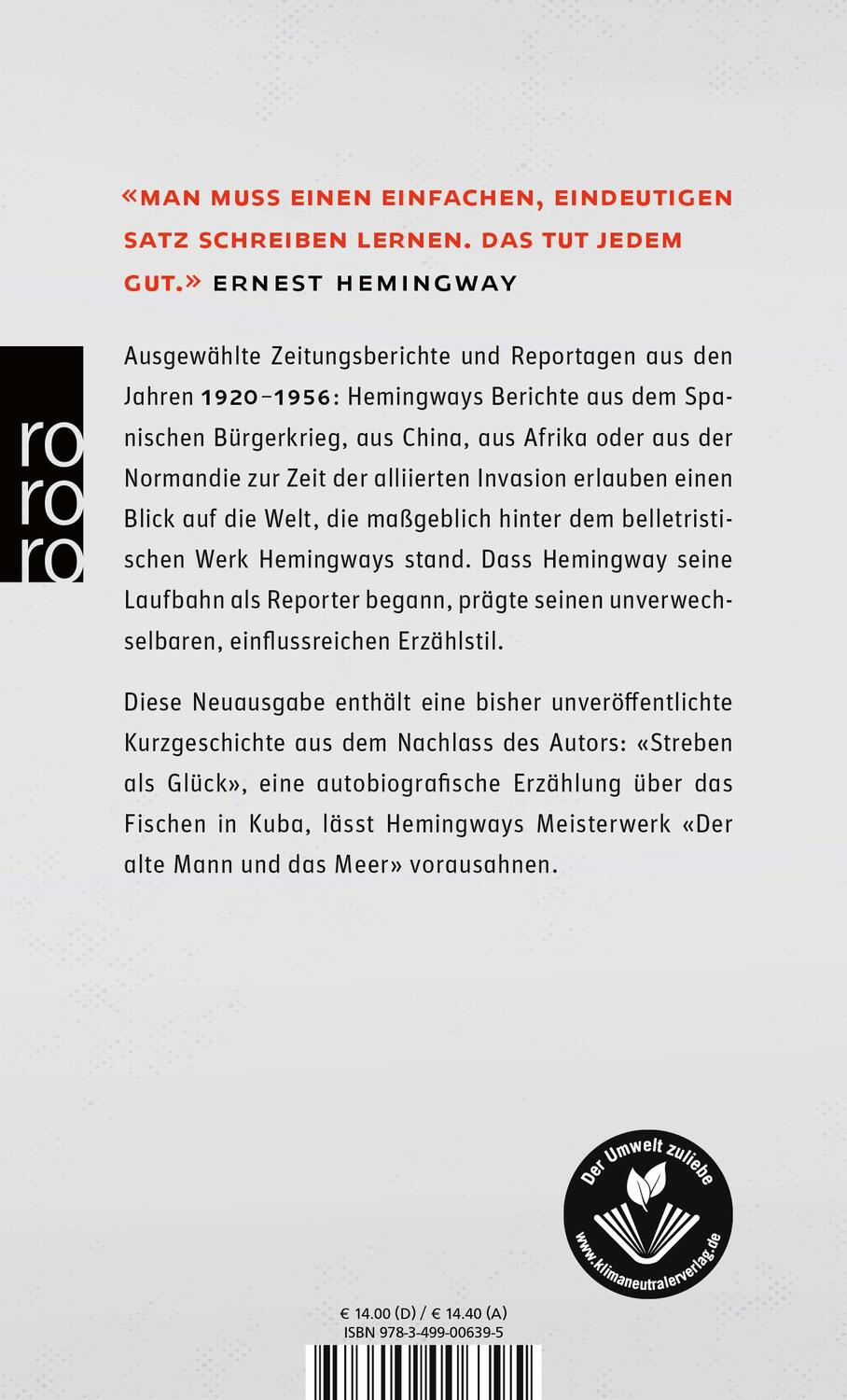 Rückseite: 9783499006395 | 49 Depeschen | Ernest Hemingway | Taschenbuch | Deutsch | 2022