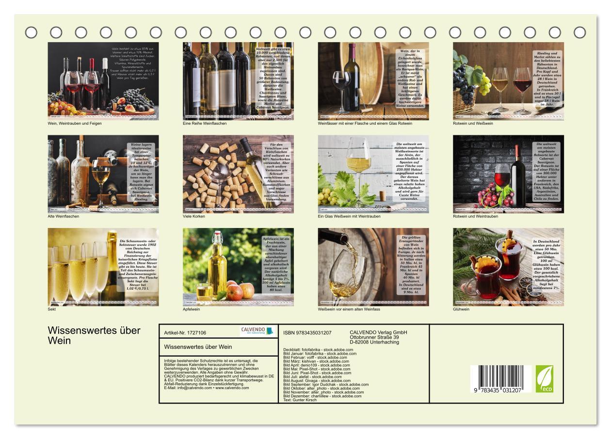 Bild: 9783435031207 | Wissenswertes über Wein (Tischkalender 2025 DIN A5 quer), CALVENDO...