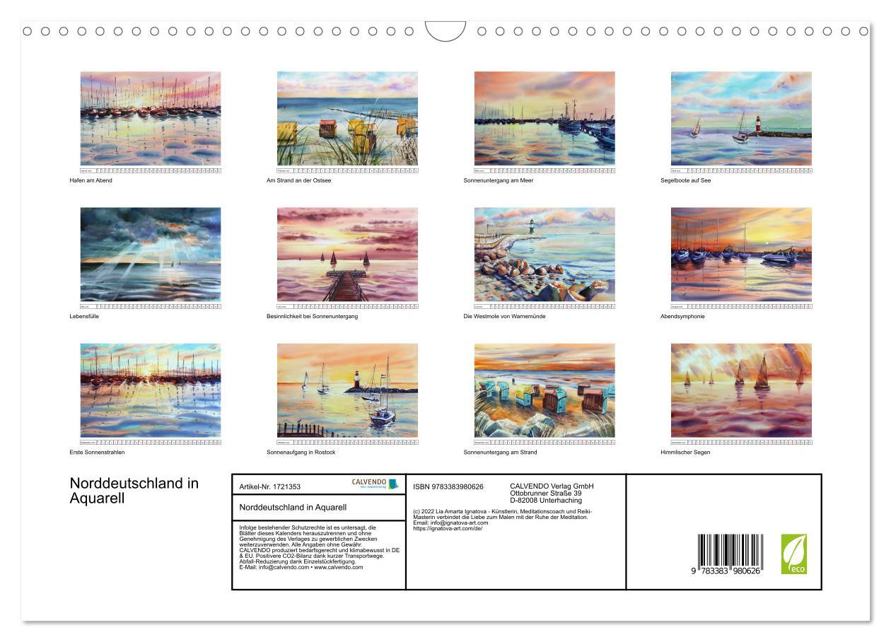 Bild: 9783383980626 | Norddeutschland in Aquarell (Wandkalender 2025 DIN A3 quer),...