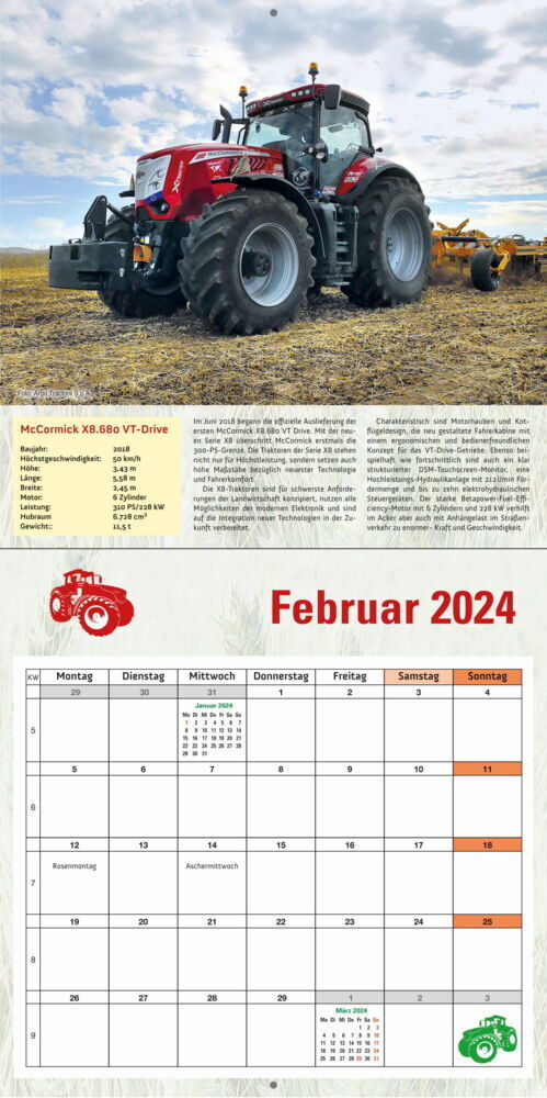 Bild: 9783517101941 | Faszinierende Traktoren 2024 - Monats-Wandkalender zum Aufhängen,...