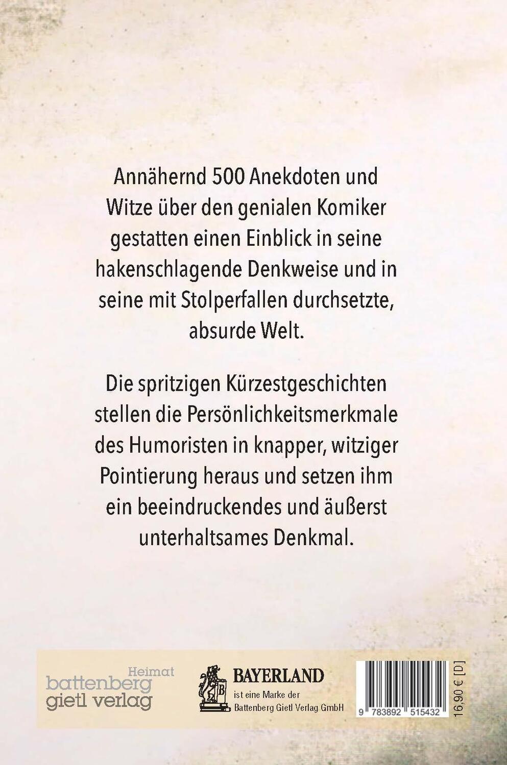 Rückseite: 9783892515432 | Ja, lachen Sie nur | Die schönsten Karl-Valentin-Anekdoten und -Witze