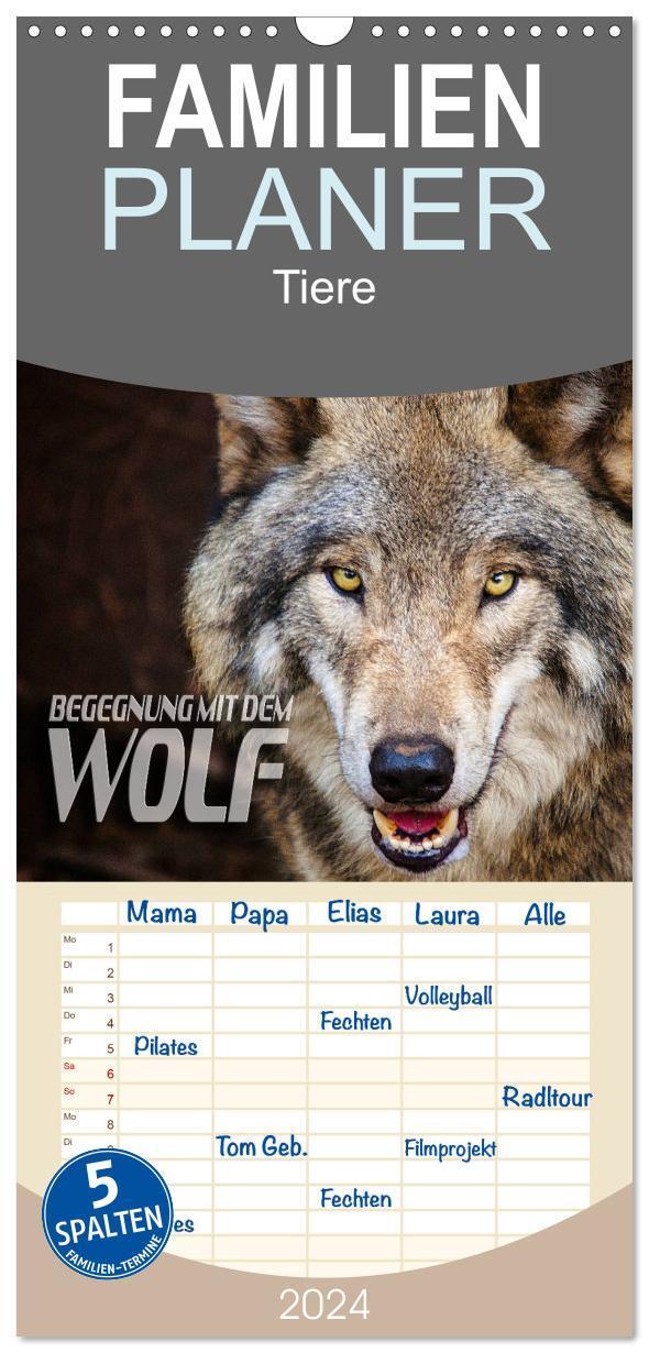 Cover: 9783675832435 | Familienplaner 2024 - Begegnung mit dem Wolf mit 5 Spalten...