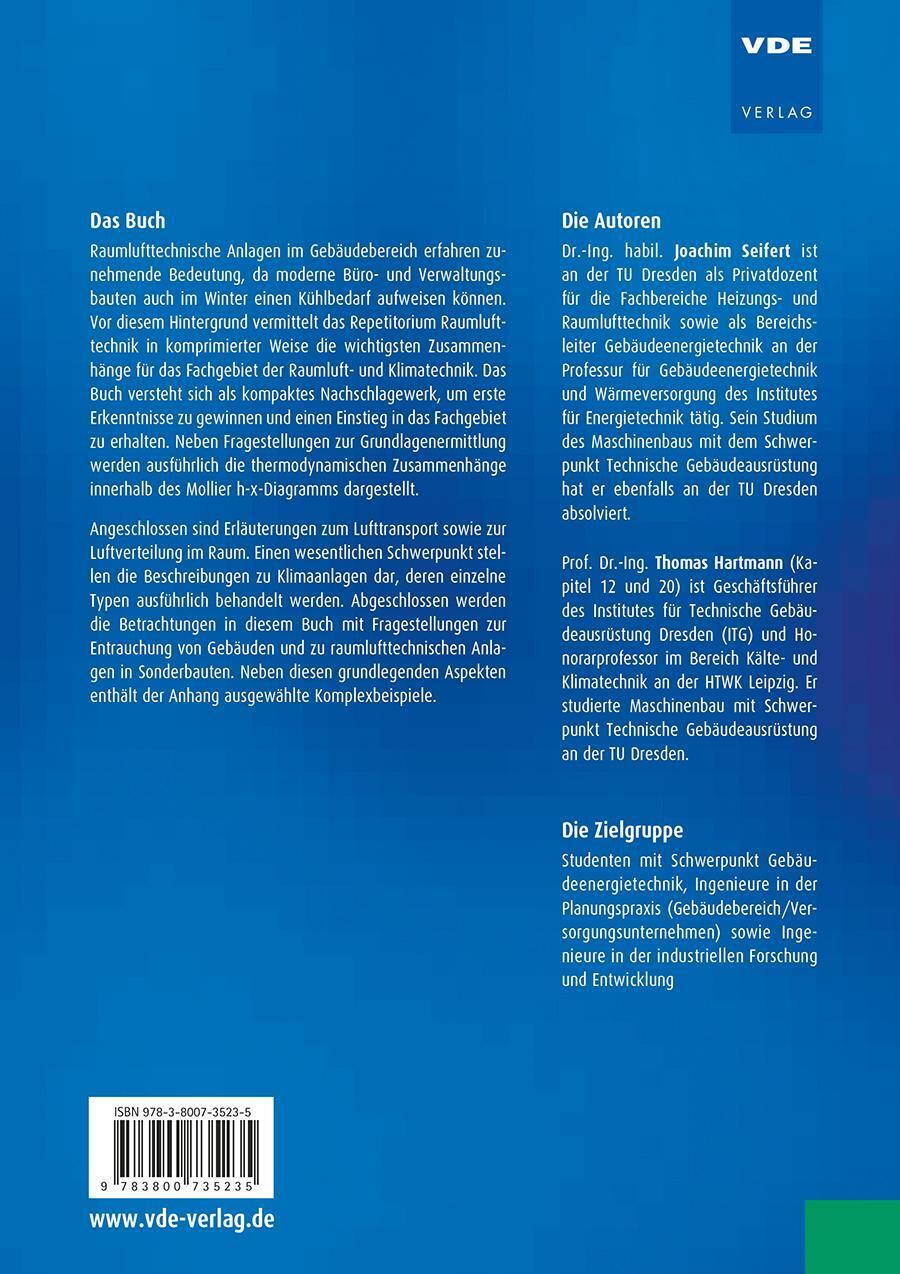 Rückseite: 9783800735235 | Repetitorium Raumlufttechnik | Joachim Seifert | Taschenbuch | Deutsch