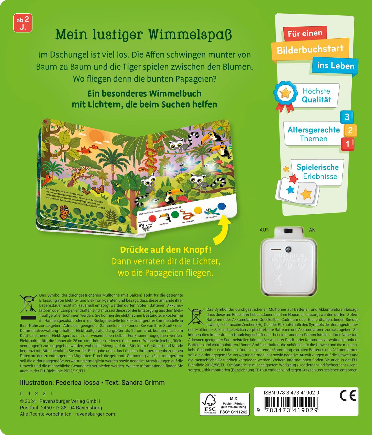 Rückseite: 9783473419029 | Mein großes Lichter-Wimmelbuch: Im Dschungel | Sandra Grimm | Buch