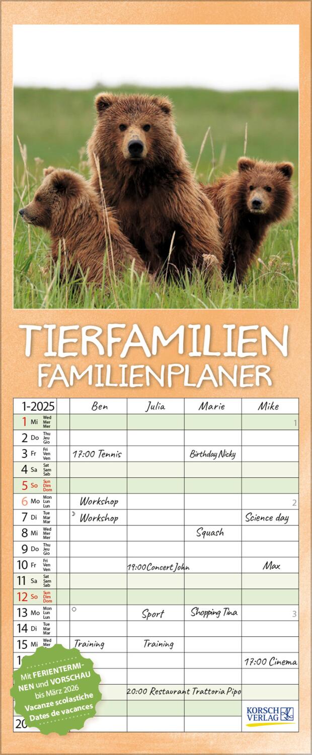 Cover: 9783731880387 | Tierfamilien Familienplaner 2025 | Verlag Korsch | Kalender | 13 S.