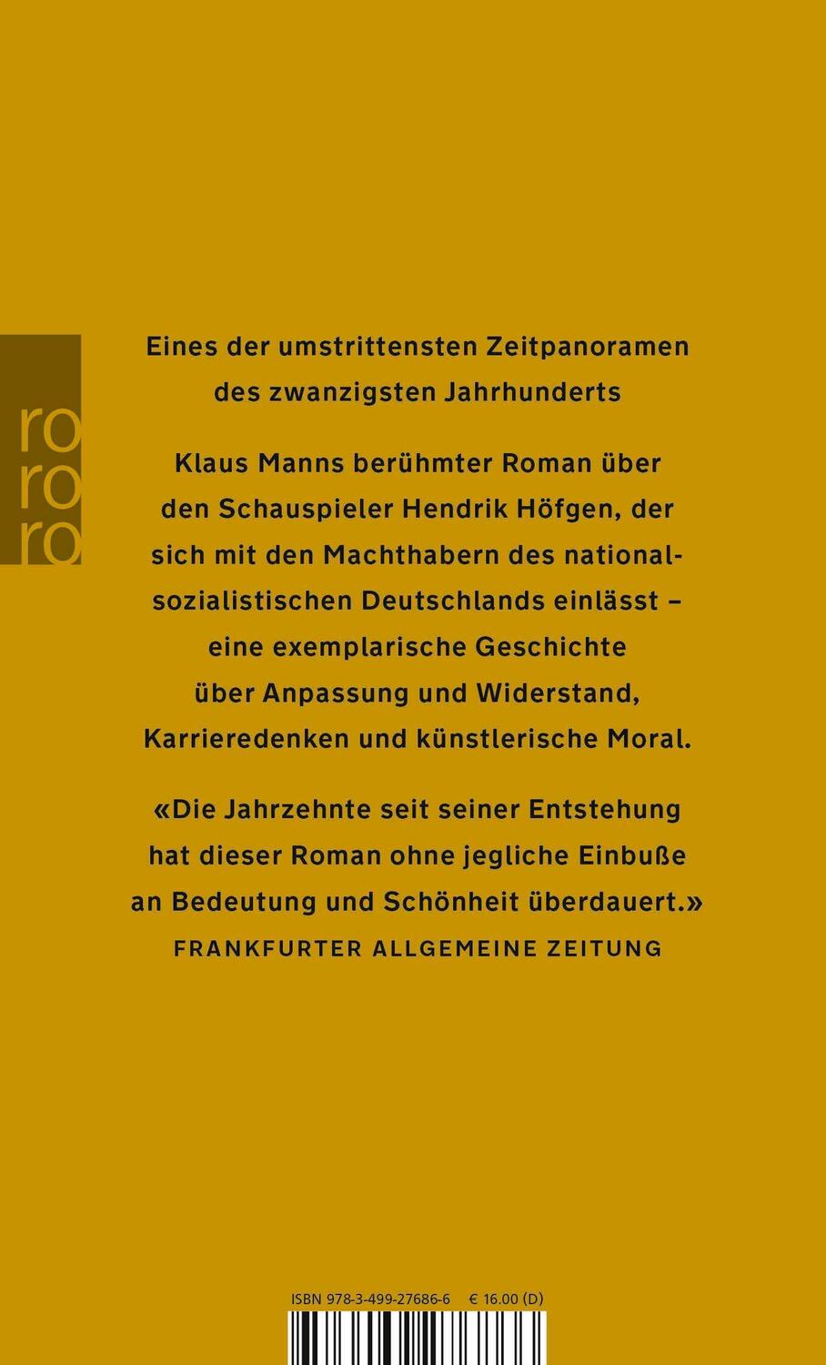 Rückseite: 9783499276866 | Mephisto | Roman einer Karriere | Klaus Mann | Taschenbuch | 416 S.