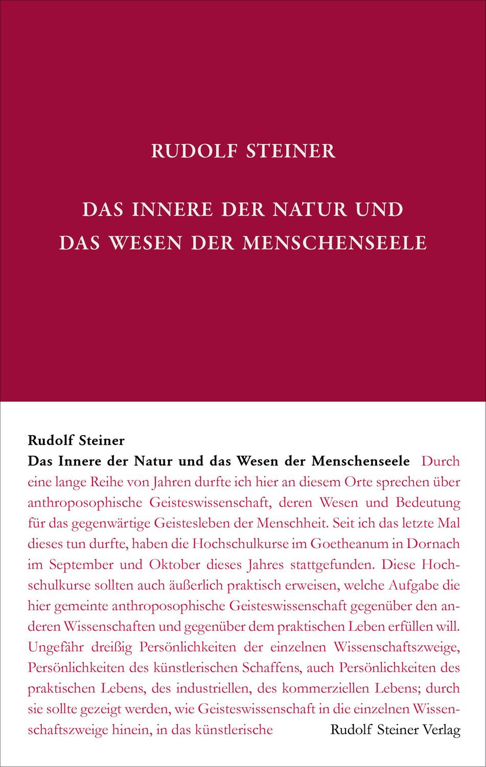 Cover: 9783727408052 | Das Innere der Natur und das Wesen der Menschenseele | Rudolf Steiner