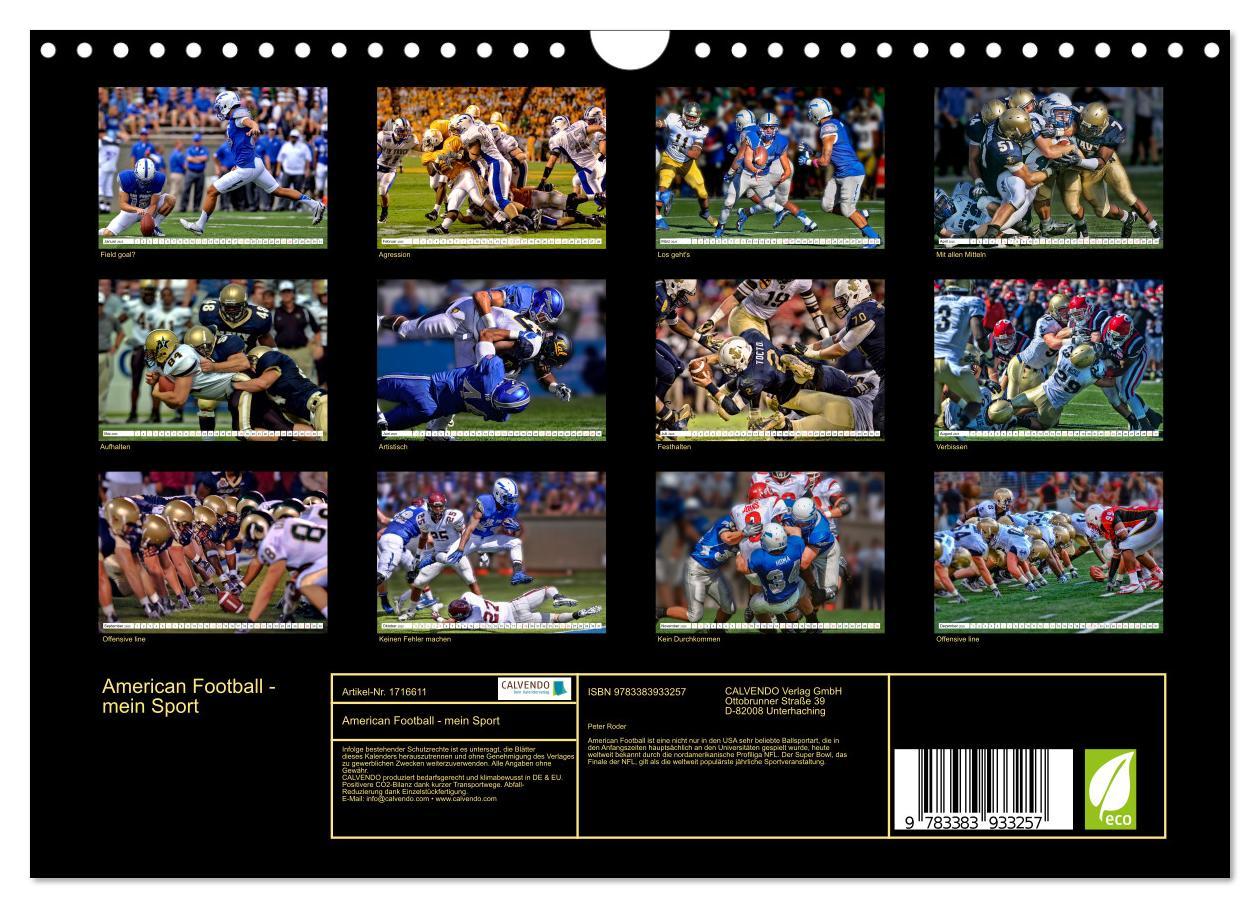 Bild: 9783383933257 | American Football - mein Sport (Wandkalender 2025 DIN A4 quer),...