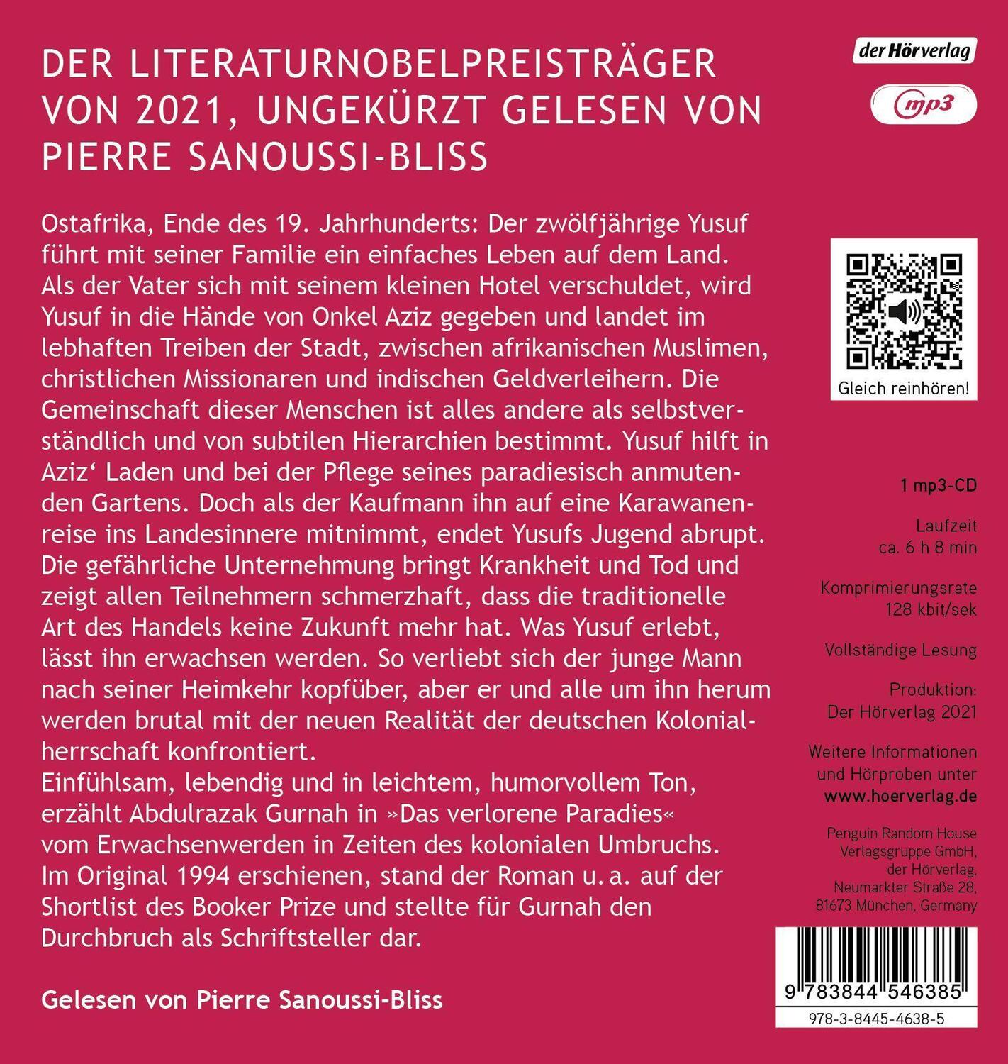 Bild: 9783844546385 | Das verlorene Paradies | Nobelpreis für Literatur 2021 | Gurnah | MP3