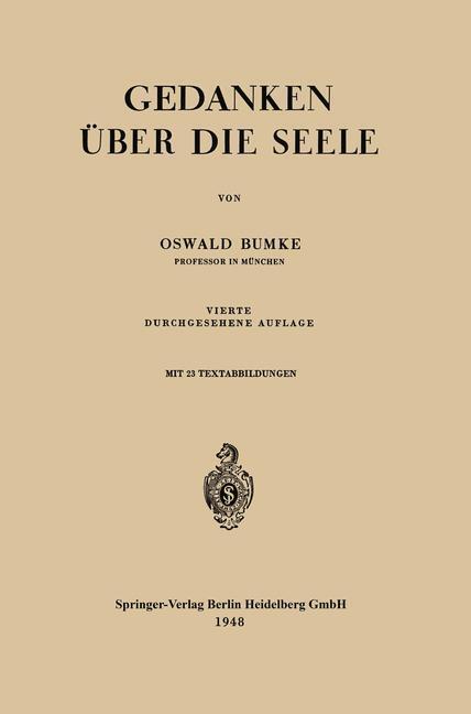 Cover: 9783540013211 | Gedanken über die Seele | Oswald Bumke | Taschenbuch | Paperback | iii