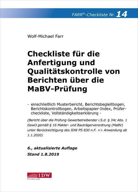 Cover: 9783802124617 | Farr, Checkliste 14 (Berichte MaBV-Prüfung), 6.A. | Wolf-Michael Farr