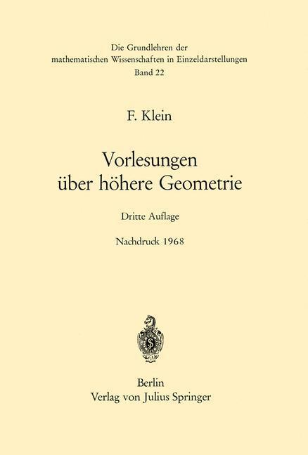 Cover: 9783642886751 | Vorlesungen über Höhere Geometrie | Felix Klein | Taschenbuch | viii