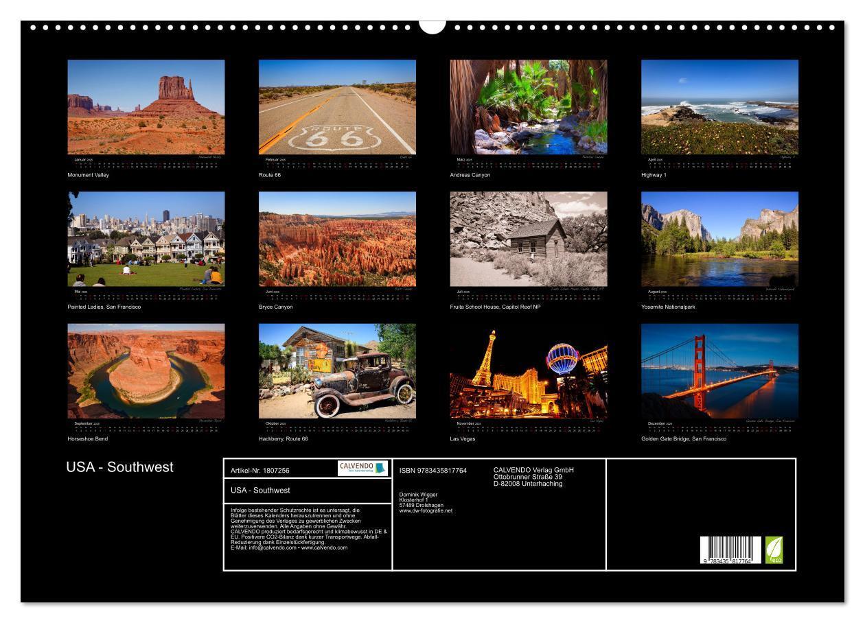 Bild: 9783435817764 | USA - Southwest (Wandkalender 2025 DIN A2 quer), CALVENDO...