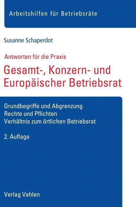 Cover: 9783800666485 | Gesamt-, Konzern- und Europäischer Betriebsrat | Susanne Schaperdot