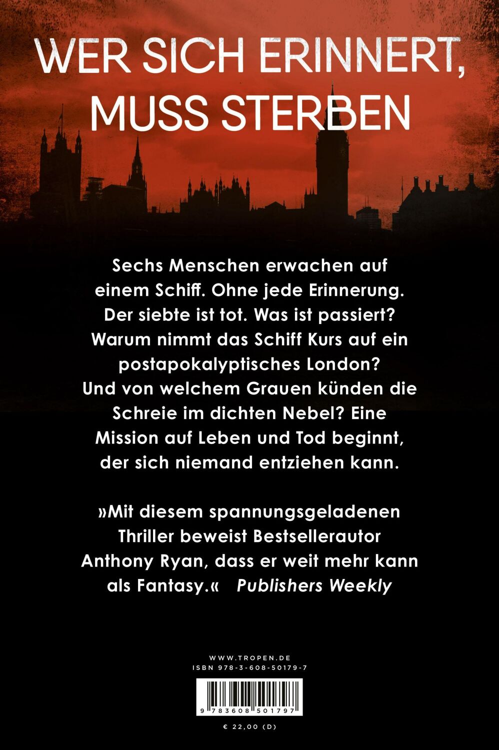 Rückseite: 9783608501797 | Ein Fluss so rot und schwarz | Roman | Anthony Ryan | Buch | 272 S.