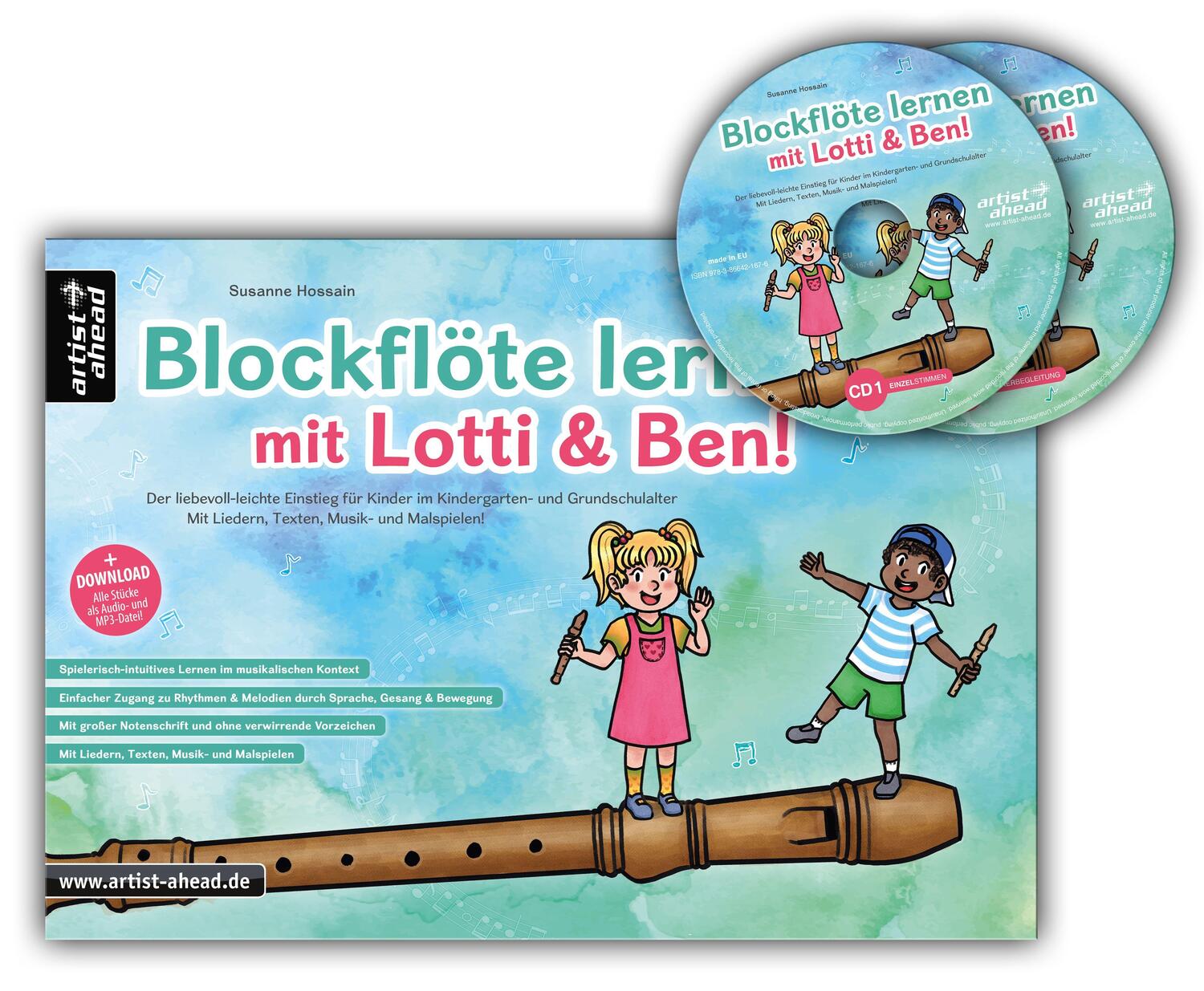 Cover: 9783866422148 | Blockflöte lernen mit Lotti & Ben + 2 Audio-CDs! | Susanne Hossain