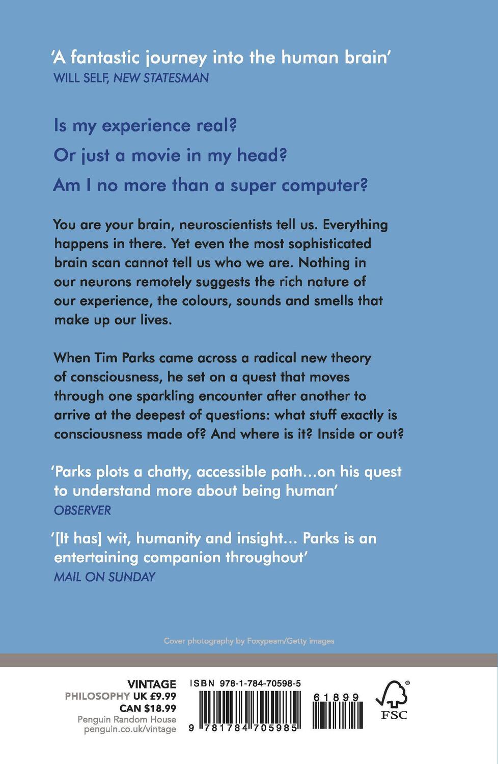 Rückseite: 9781784705985 | Out of My Head | On the Trail of Consciousness | Tim Parks | Buch