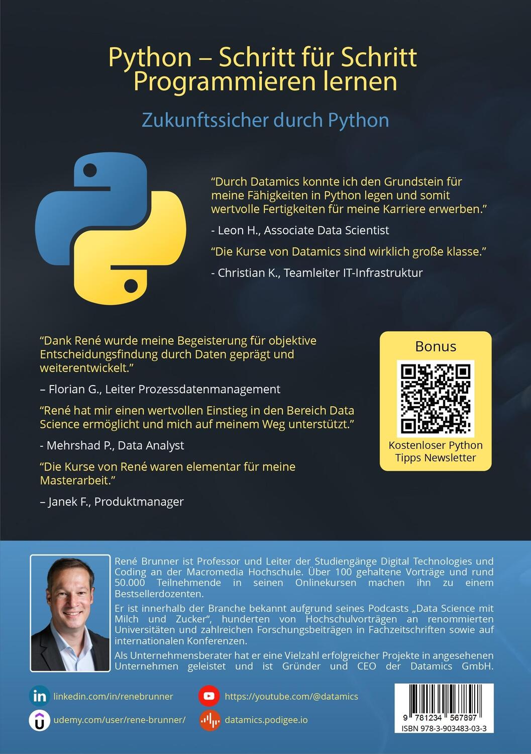 Rückseite: 9783903483033 | Python | Schritt für Schritt Programmieren lernen | René Brunner