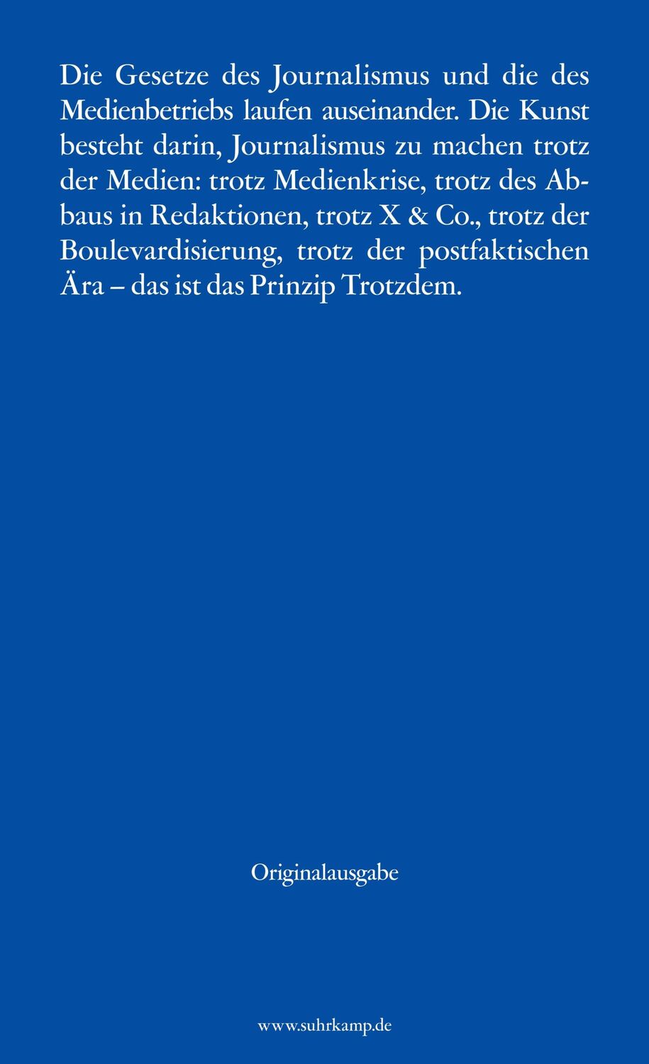 Rückseite: 9783518128633 | Das Prinzip Trotzdem | Roger de Weck | Taschenbuch | edition suhrkamp