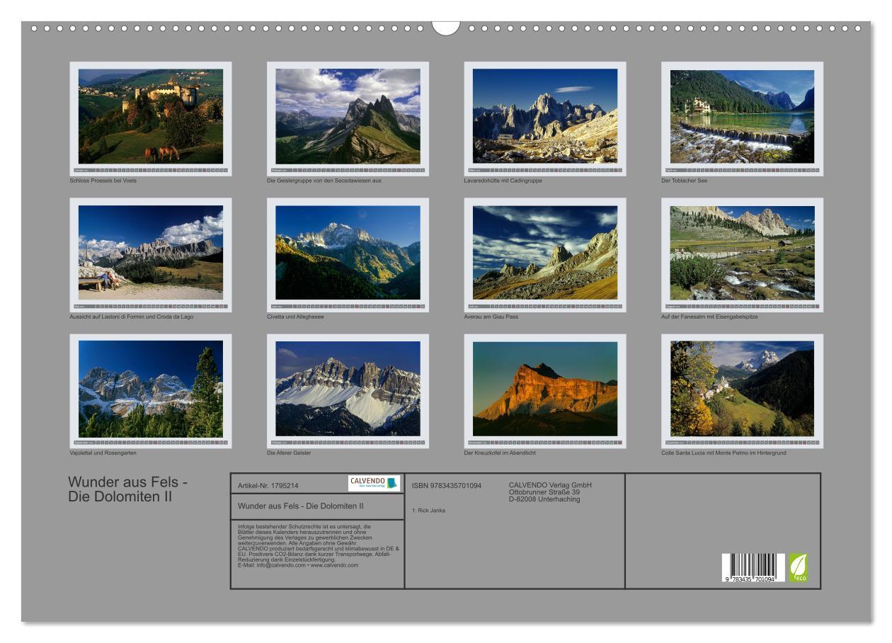 Bild: 9783435701094 | Wunder aus Fels - Die Dolomiten II (Wandkalender 2025 DIN A2 quer),...