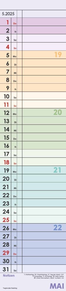 Bild: 4251732344504 | Streifenplaner Farbenfroh 2025 - Streifen-Kalender 11,3x49x5 cm -...